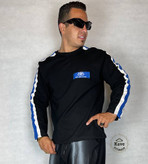 تیشرت مردانه آستین بلند مدل نوار آبی پشت چاپ برند بالنسیاگا