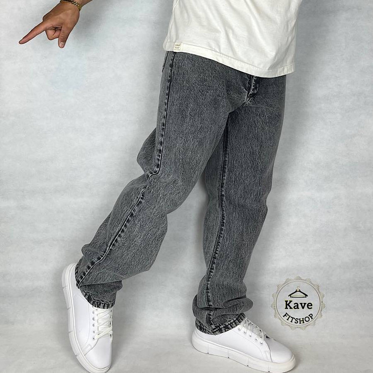 شلوار جین مردانه مدل نیم بگ رنگ طوسی نمای راست