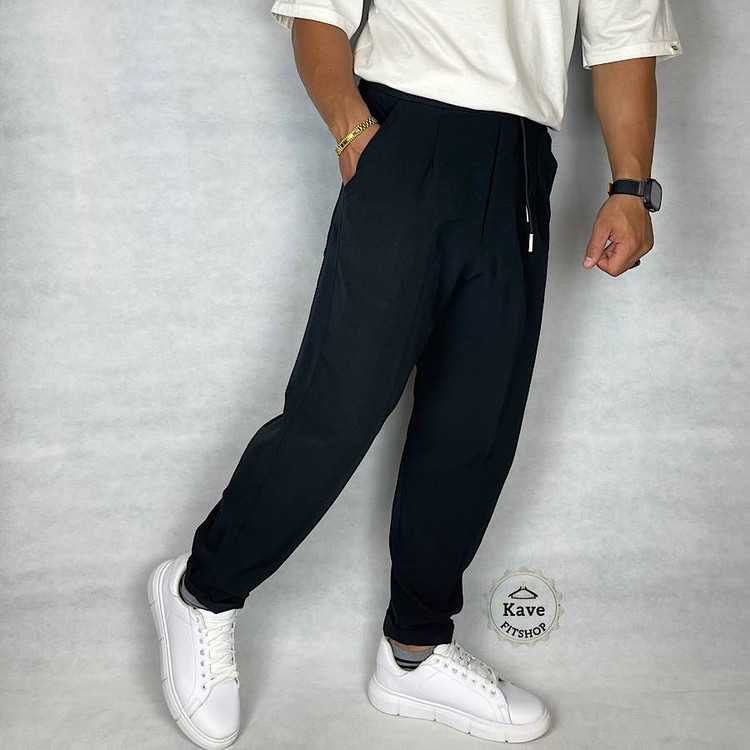 شلوار مردانه مدل بگ کلاسیک مازراتی رنگ مشکی نمای راست