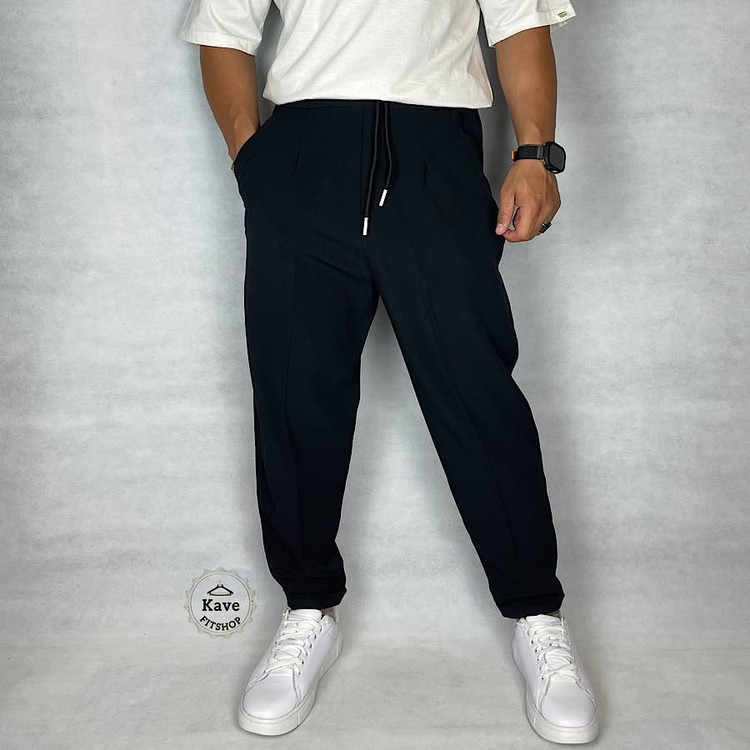 شلوار مردانه مدل بگ کلاسیک مازراتی رنگ مشکی نمای جلو