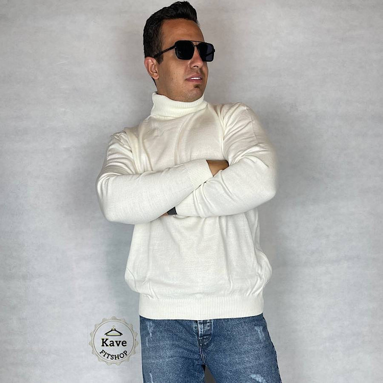 بافت مردانه طوسی مدل یقه اسکی نمای روبرو