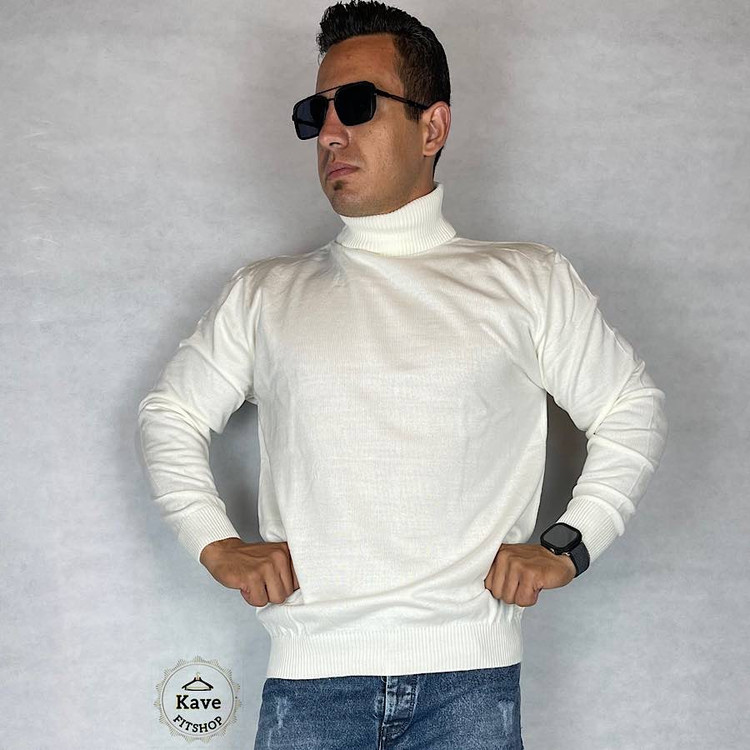 بافت مردانه طوسی مدل یقه اسکی نمای روبرو