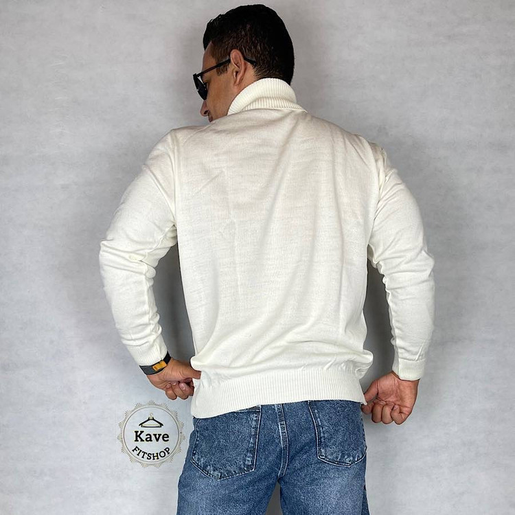 بافت مردانه طوسی مدل یقه اسکی نمای پشت