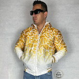 سویشرت مردانه شمعی ضدآب چاپ گرافیتی سفید زرد با داخل پشمی و کلاه