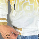 سویشرت مردانه شمعی ضدآب چاپ گرافیتی سفید زرد با داخل پشمی و کلاه نمای دوخت