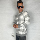 دورس مردانه موهر چهارخانه طوسی سفید با طرح مدرن و آستین بلند نمای بغل