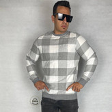 دورس مردانه موهر چهارخانه طوسی سفید با طرح مدرن و آستین بلند – نمای روبرو