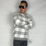 دورس مردانه موهر چهارخانه طوسی سفید با طرح مدرن و آستین بلند – مناسب پاییز و زمستان