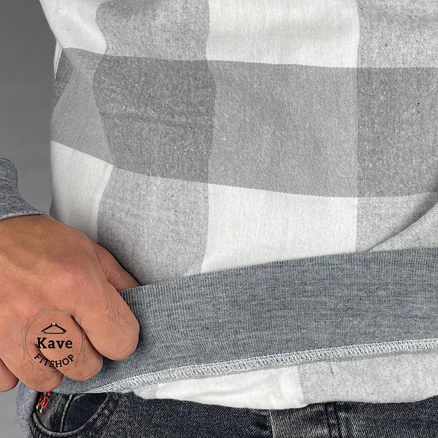 دورس مردانه موهر چهارخانه طوسی سفید با طرح مدرن و آستین بلند نمای پارچه