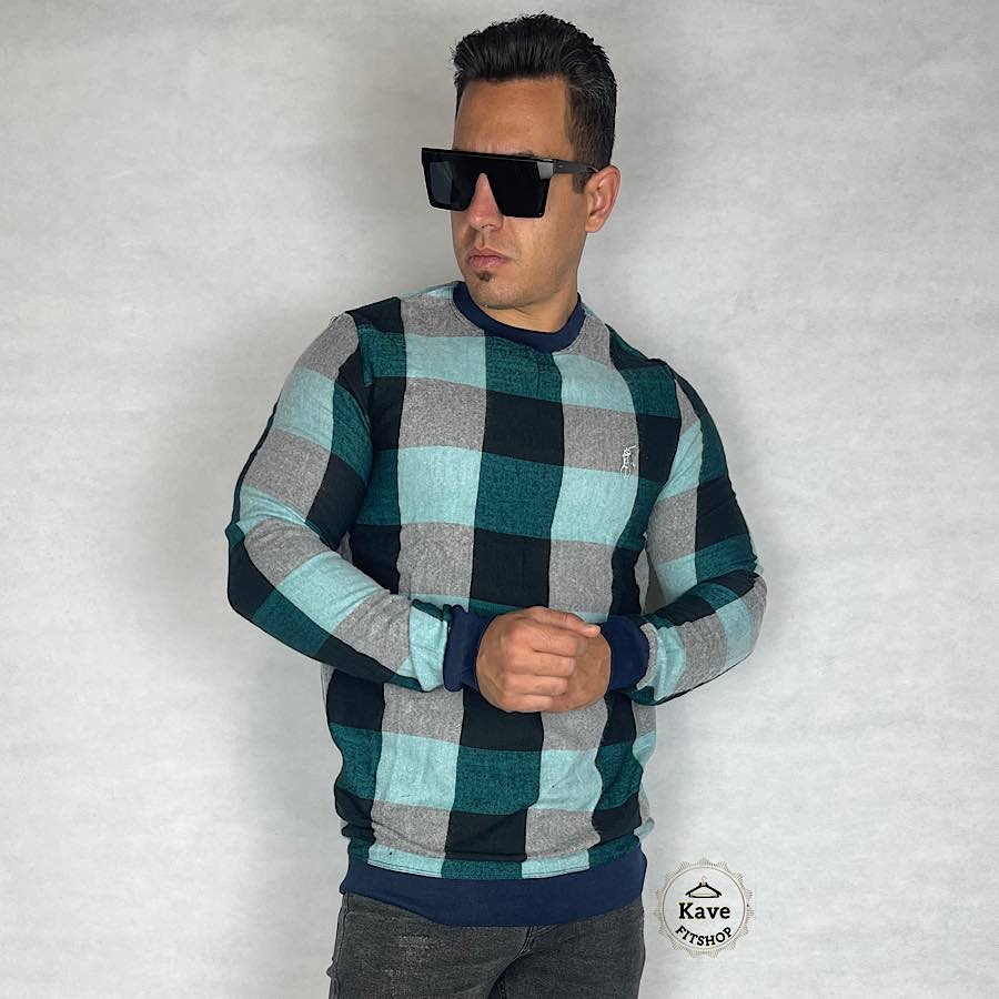 دورس مردانه موهر چهارخانه مشکی سبز با طرح مدرن و آستین بلند – مناسب پاییز و زمستان