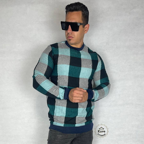 دورس مردانه موهر چهارخانه مشکی سبز با طرح مدرن و آستین بلند – مناسب پاییز و زمستان