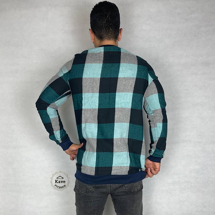 دورس مردانه موهر چهارخانه مشکی سبز با طرح مدرن و آستین بلند – مناسب پاییز و زمستان