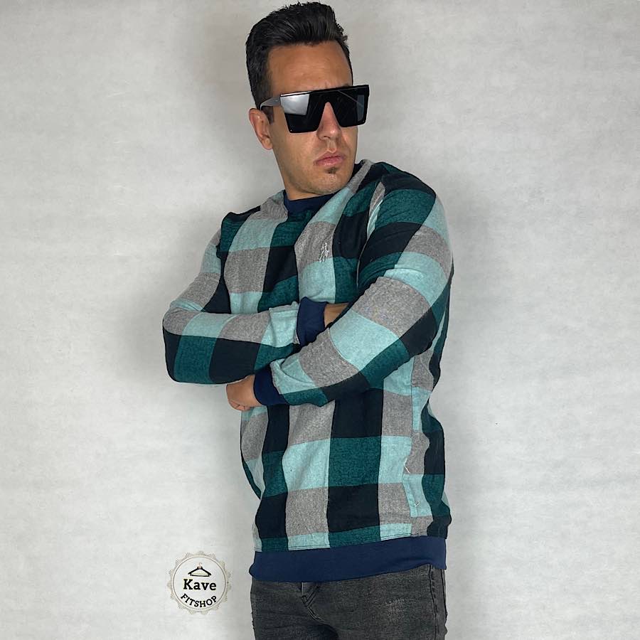 دورس مردانه موهر چهارخانه مشکی سبز با طرح مدرن و آستین بلند نمای پشت