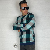 دورس مردانه موهر چهارخانه مشکی سبز با طرح مدرن و آستین بلند نمای پشت