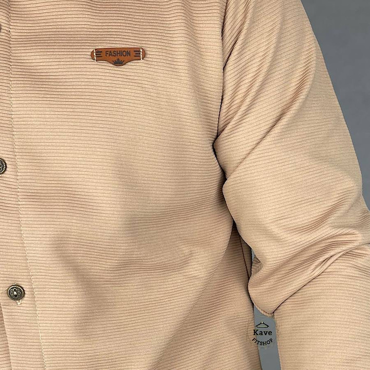 پیراهن مردانه کبریتی داخل کرکی آستین بلند نسکافهای با فیت معمولی و دوخت تمیز مزونی مناسب پاییز و زمستان نمای دوخت