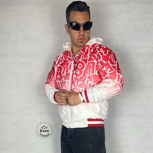 سویشرت مردانه شمعی ضدآب چاپی داخل پشمی سفید قرمز