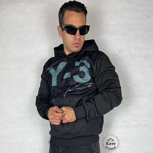 هودی مردانه اسپرت داخل کرکی مشکی چاپ فیروزه ای | Y3